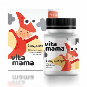 Vitamama. Immunotops, плодови дъвчащи таблетки с витамин A, C и D, 90 таблетки